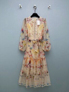 Zimmermann Ivory Floral Long Sleeve Tiered Maxi Dress